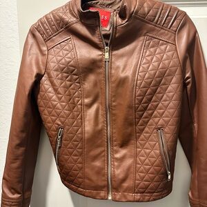 Guess Brown Quilted Leather Jacket